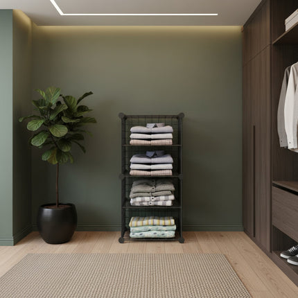 Mueble Estantería De Metal, 4 Estantes En Caja Negro