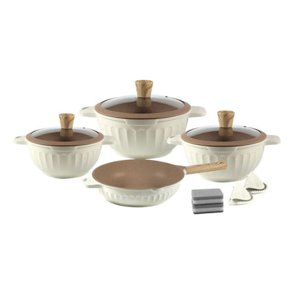 Juego De Ollas 11pcs Aluminio Cerámico Antiadherente Granito Beige