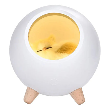 Lampara Veladora Gato Recargable Blanco Con Base De Madera Blanco