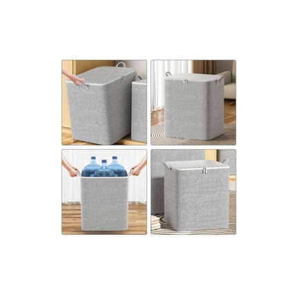 Bolso Multiuso De Tela Con Asas Y Cierre. Gris Y Blanco