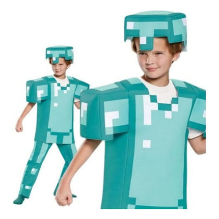 Disfraz Armour Minecraft Completo Para Niños Celeste L