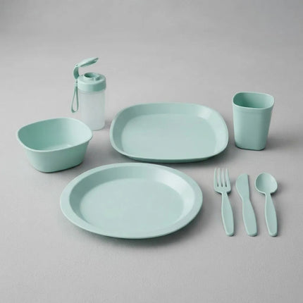 Set De Vajilla Plástica Para Camping 54 Piezas Verde Claro