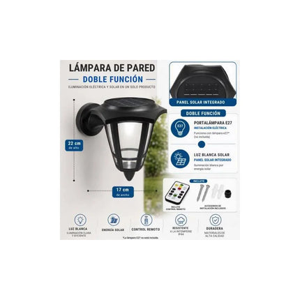 Lampara De Pared Solar Eléctrica Con Control Remoto Cep00927 Negro