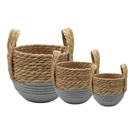 Set X3 Canastos De Ratán Y Cuerda Tejida X