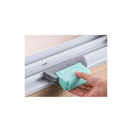 Limpiador De Riel Portatil Para Ventana Medidas 10x2cm Turquesa Y Gris