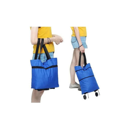Bolso De Tela Con Ruedas Plegable 52x40cm. Azul