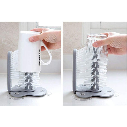 Lava Vasos Tazas Doble Cepillo Manual Con Ventosas Gris