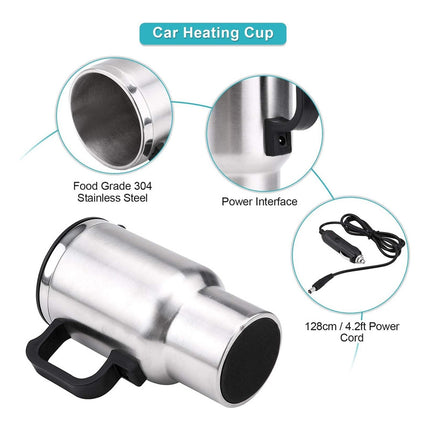 Taza Jarra Bebidas Caliente  Para Auto 12v Plateado