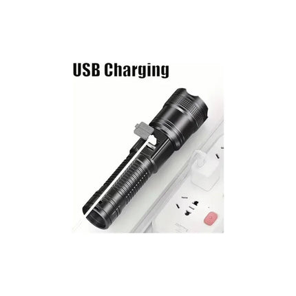 Linterna Led Super Potente Táctica Recargable Usb Blanco Negro