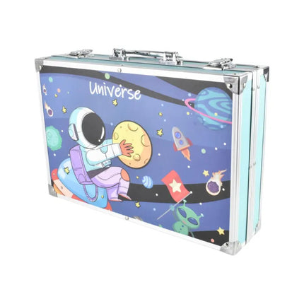 Valija Set Escolar De Arte Dos Niveles Celeste 136pcs