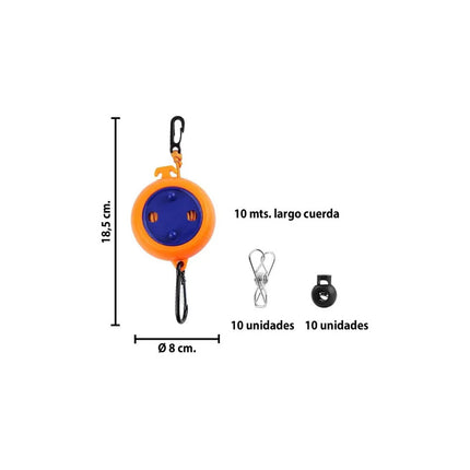Cuerda Elástica Tendedero Retráctil 10 Mts + Palillos Y Acc V