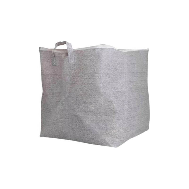 Bolso Multiuso De Tela Con Asas Y Cierre. Gris Y Blanco