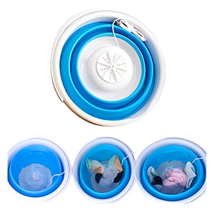 Mini Lavadora Portátil-lavarropas-usb- Plegable-ultrasónica Celeste
