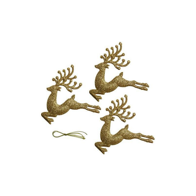 Adorno De Navidad Colgante Con Brillos X 3. Renos Dorado Oscuro