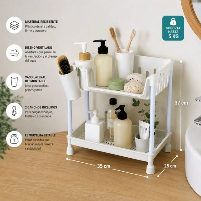 Organizador Multiuso De Plástico Dos Niveles Chw03162/3 Blanco