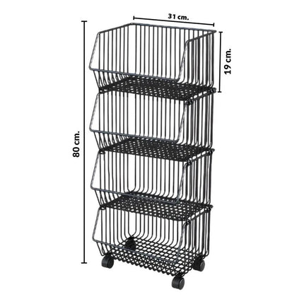 Carrito Organizador 4 Canastos Apilables Con Ruedas