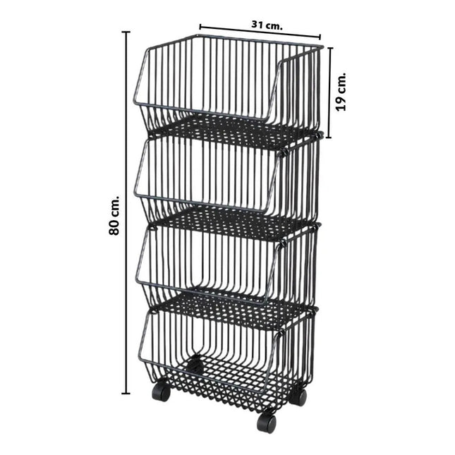 Carrito Organizador 4 Canastos Apilables Con Ruedas