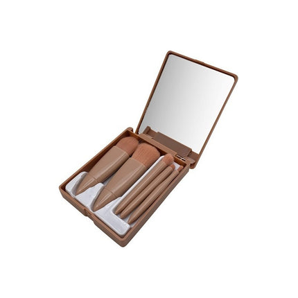 Pincel De Maquillaje X5 Con Espejo Estuche De Plástico