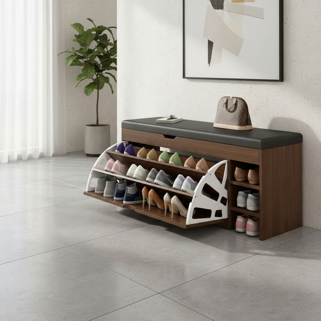 Mueble Banco Con Zapatera De Mdf, Estantes Y Organizador