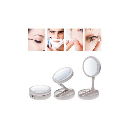 Espejo Redondo Luz Led Maquillaje Doble Plegable