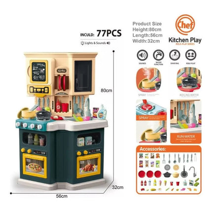 Cocina De Juguete  Con Luz Sonido Y Agua 77 Pcs - 80x46x30 X