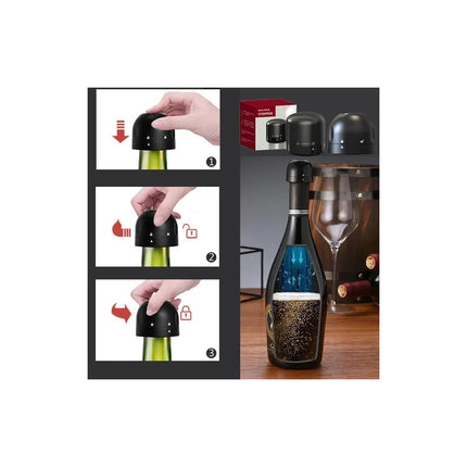 Tapón Para Botellas De Vino Bebidas Tapa Al Vacío Negro