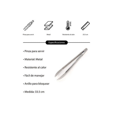 Pinza Para Servir De Metal  33.5cm Anillo Para Bloquear  Plateado