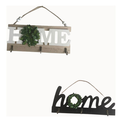 Cartel De Madera Home Con Ganchos Para Llaves Home