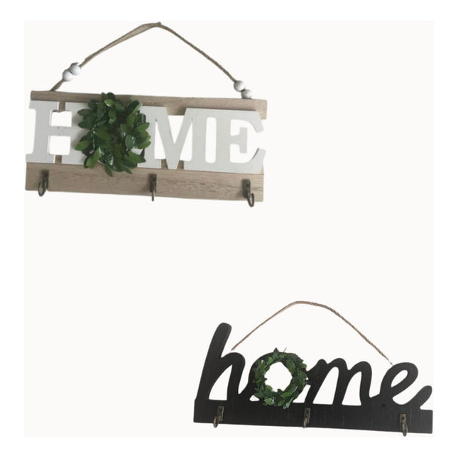 Cartel De Madera Home Con Ganchos Para Llaves Home