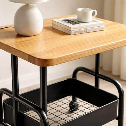 Mesa Con Estante Y Rueditas - Mesa Auxiliar Mesa Ratona Negro Y Madera