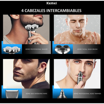 Afeitadora 5 Cabezales Inalámbrica Recargable Kemei Km-2193 Negro