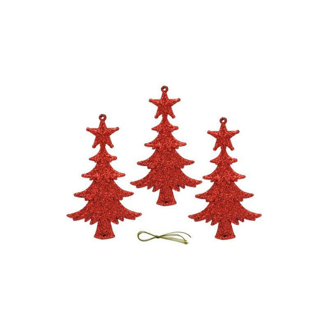 Adorno De Navidad Colgante Con Brillos X 3. Rojo Ccm00744 Rojo