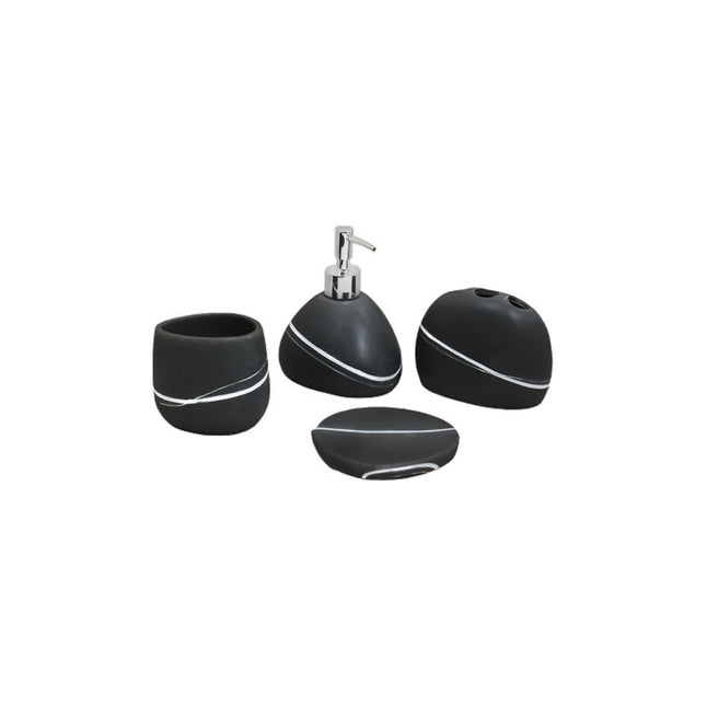 Juego Ceramico Para Negro Lineas Baño 4pz Lh-3648