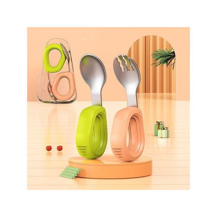 Cubiertos Infantiles X2 De Metal Mango Anatómico De Silicona