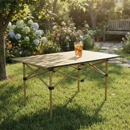 Mesa De Camping Plegable Rectangular 95x55 Beige