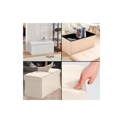 Baul Puff Asiento Banqueta Plegable Piecera Cama Living Beige