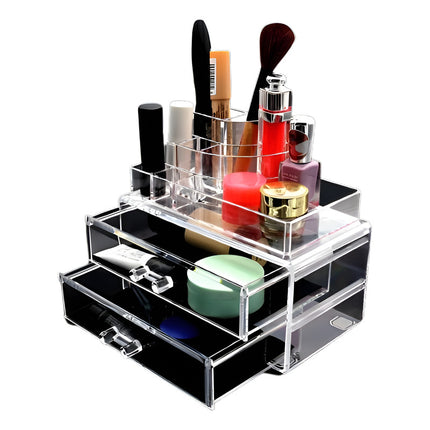 Organizador Para Cosmeticos 8 Compartimientos Y 2 Cajones  Transparente