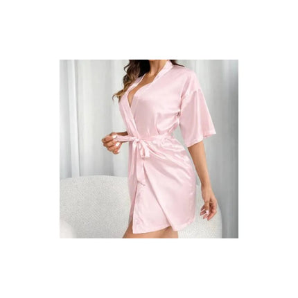 Bata Salto De Cama Satinada Con Cinturon Rosa Xl