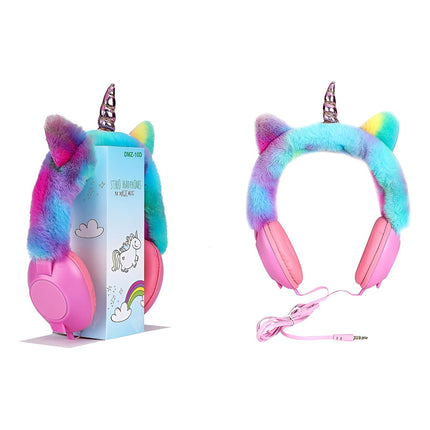 Auriculares Unicornio Cableado Afelpado Arcoiris Infantil Rosa/blanco