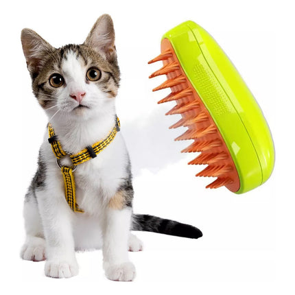 Cepillo De Vapor 3en1 Masajeador Para Mascotas Perros Gatos Color Verde Lima