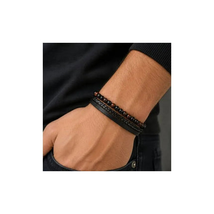 Pulsera Trenzada Negra Cas00169 Negro 21 Cm