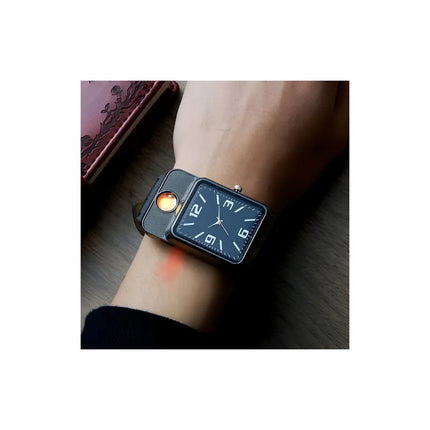 Reloj De Pulsera Hombre  Recargable Con Encendedor Negro