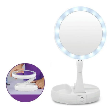Espejo Redondo Luz Led Maquillaje Doble Plegable