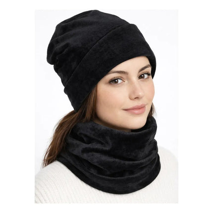 Set De Gorro Y Cuello De Tela Terciopelo. Negro Cgs00712 Negro Unico