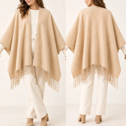 Ruana Genérico Con Flecos 170x115cm Beige Unico