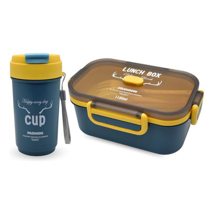 Set De Vianda De Dos Niveles Con Cubiertos Y Vaso 1100ml