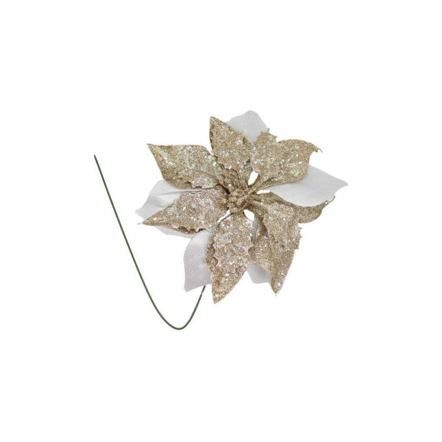 Adorno De Navidad Flor Champagne Con Tallo 22cm Ccm00473 Champagne