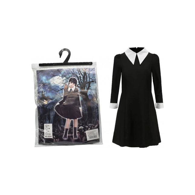 Disfraz De Merlina Infantil Vestido Negro Y Blanco Halloween Negro Y Blanco S