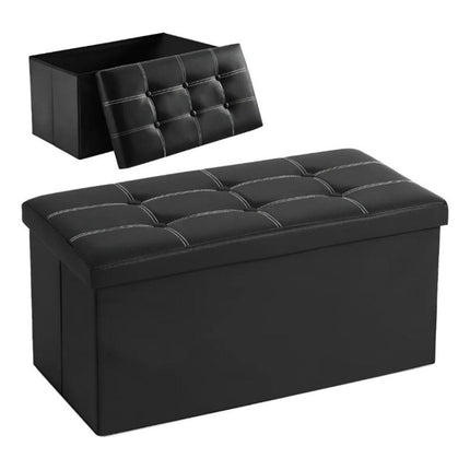 Banco Puff Baúl Plegable Capitoneado 76x37x37cm. Negro