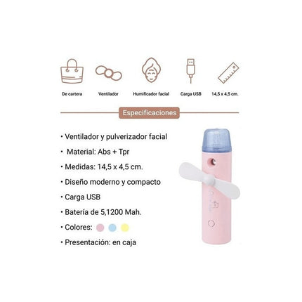 Humidificador Facial Con Ventilador Con Usb Recargable